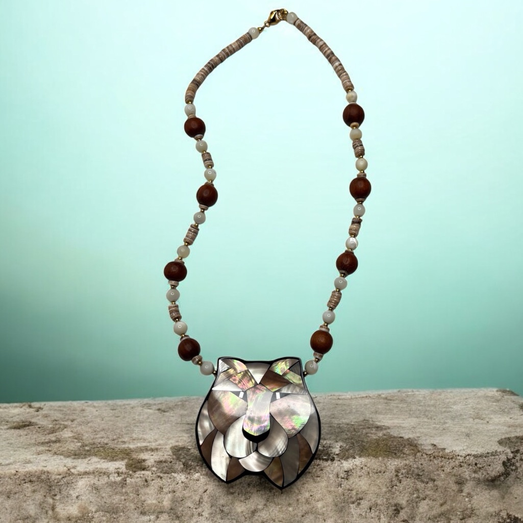 Lee Sands Vintage Mother Of Pearl Tiger Mosaic Necklace